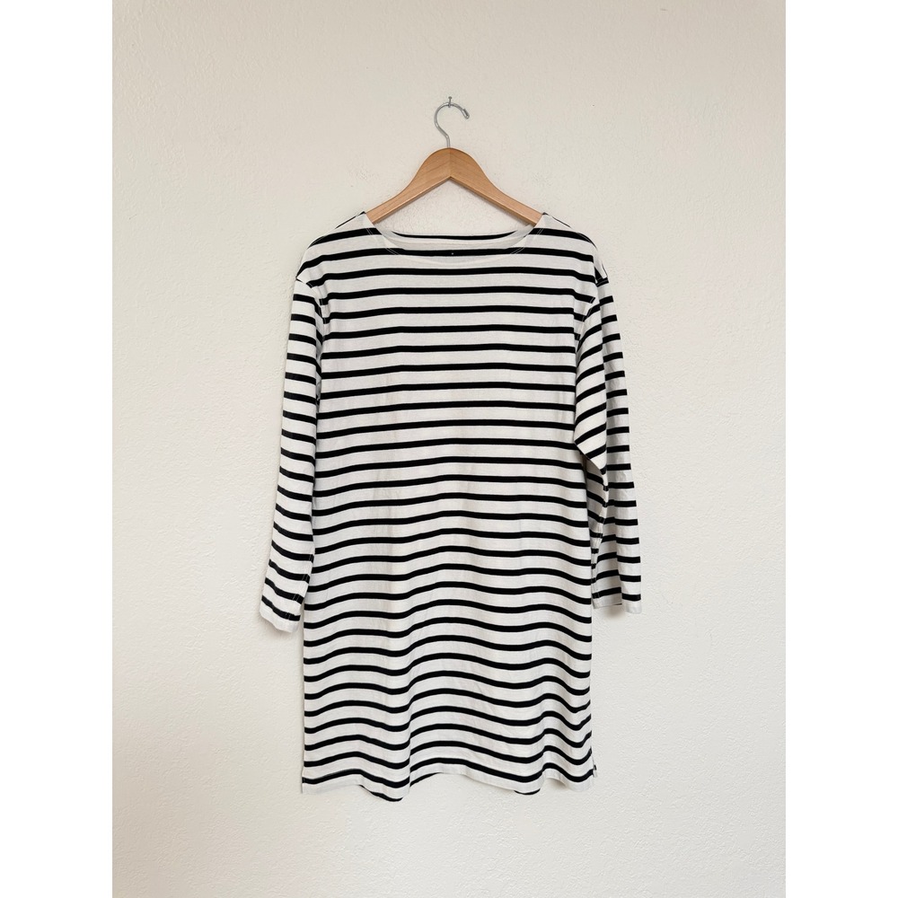 EVERLANE Womens Organic Cotton Striped Long Sleeve T-Shirt Dress Black White M